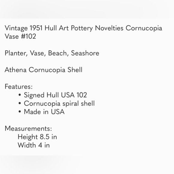 Vintage 1951 Hull Art Pottery Novelties Cornucopia Vase 102 Spiral Shell Planter - Picture 7 of 7